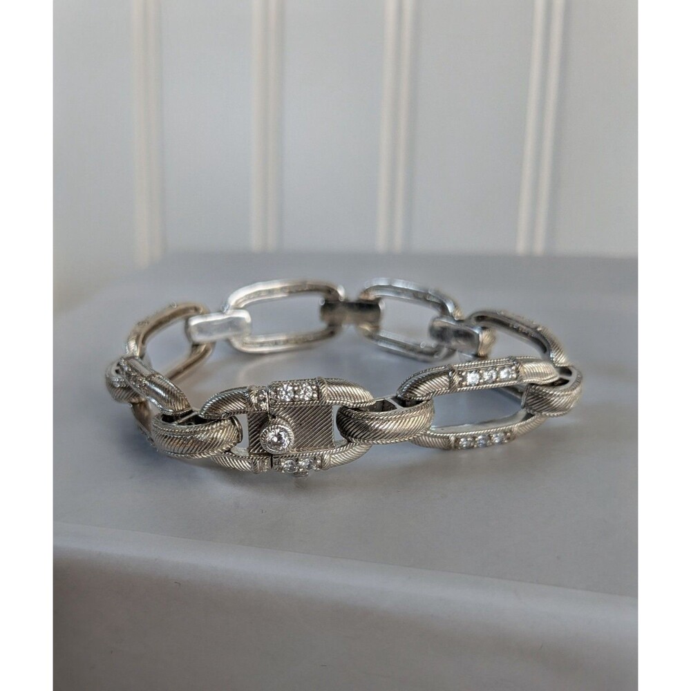 JUDITH RIPKA .925 Sterling Silver with CZ's Very Heavy Link Bracelet